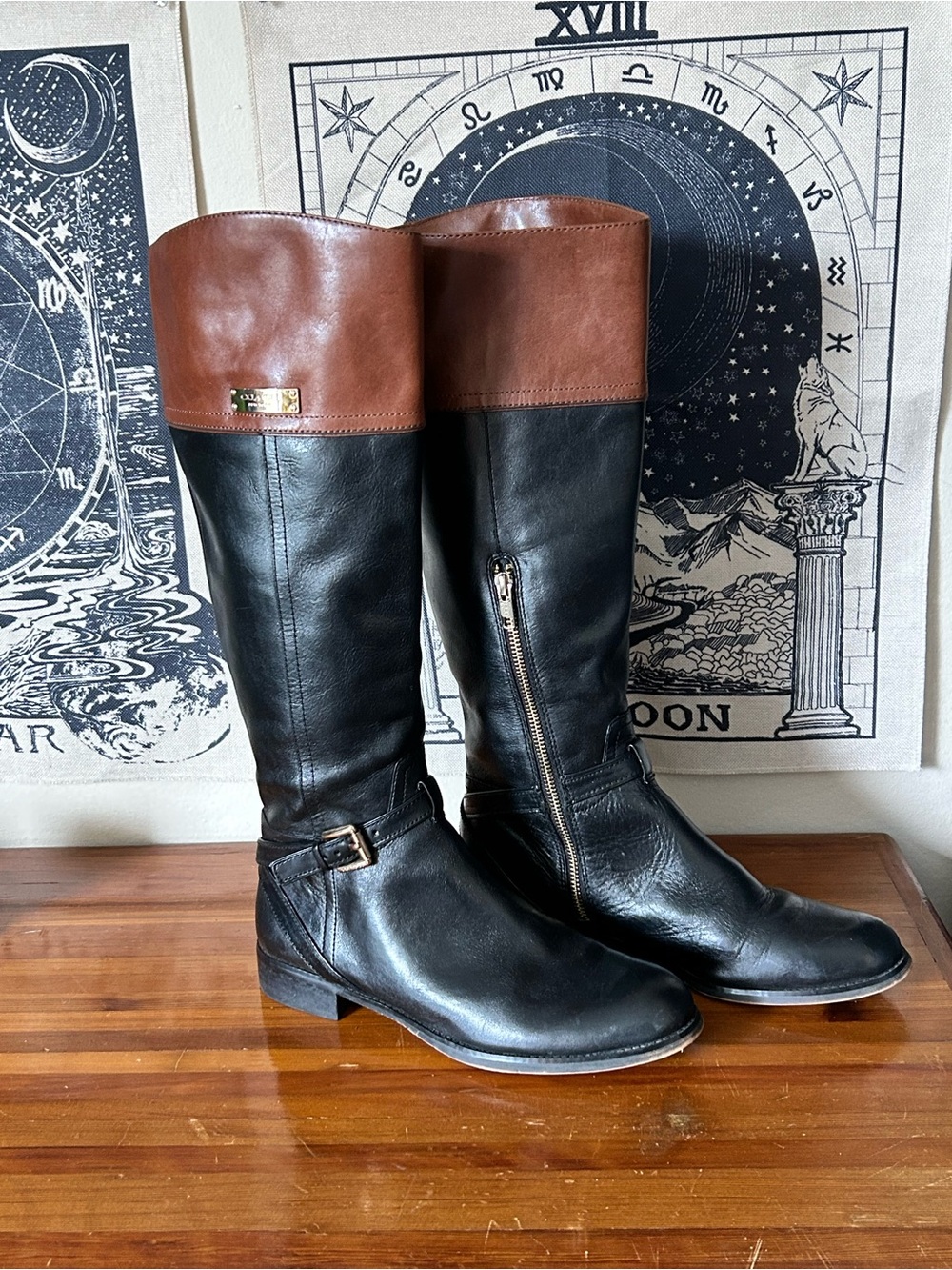Coach Two-Tone Leather Riding Boots - Picture 7 of 9